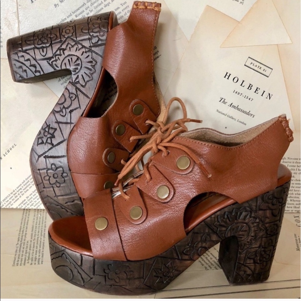 Free people leather vintage wedge heels
